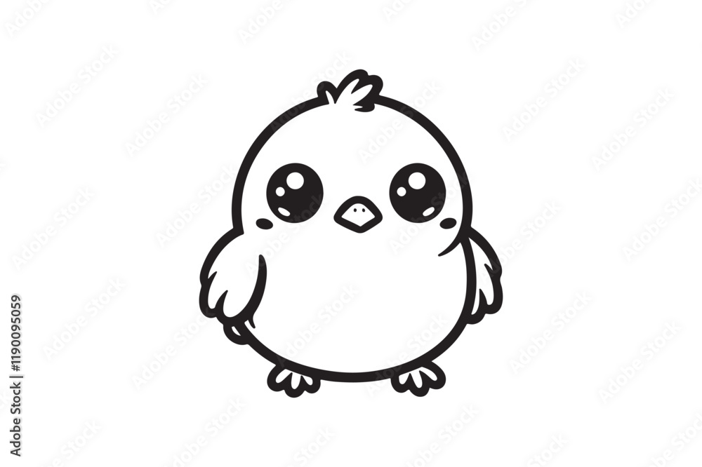 Fototapeta premium Cute baby chicken black outline vector