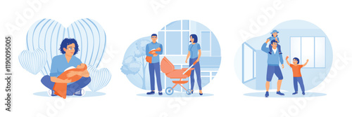 Parenting moments with children expressing family love and bonding illustrations.