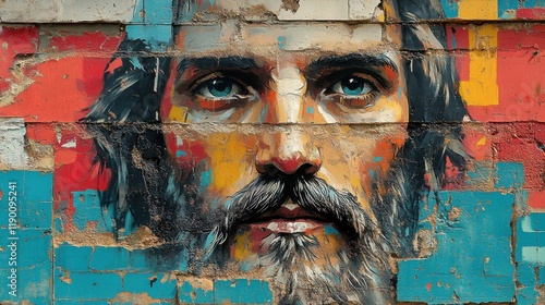 graffiti of jesus christ on the wall abstract color background digital illustration