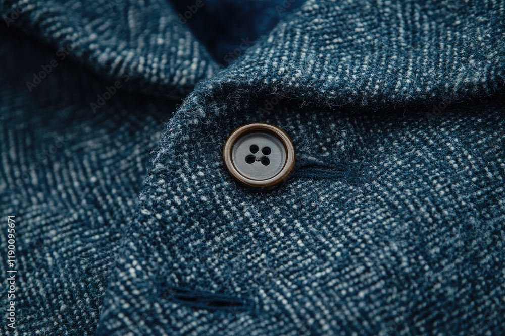 Close-Up of a Stylish Buttoned Blue Tweed Jacket for Fashion and Texture Inspiration Close-Up of a Stylish Buttoned Blue Tweed Jacket for Fashion and Texture Inspiration