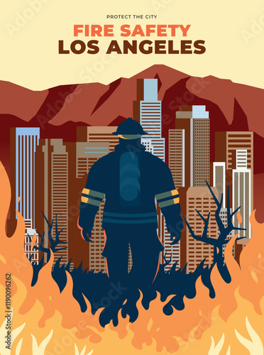 Los angeles fire safety illustration poster, city fires in the united states