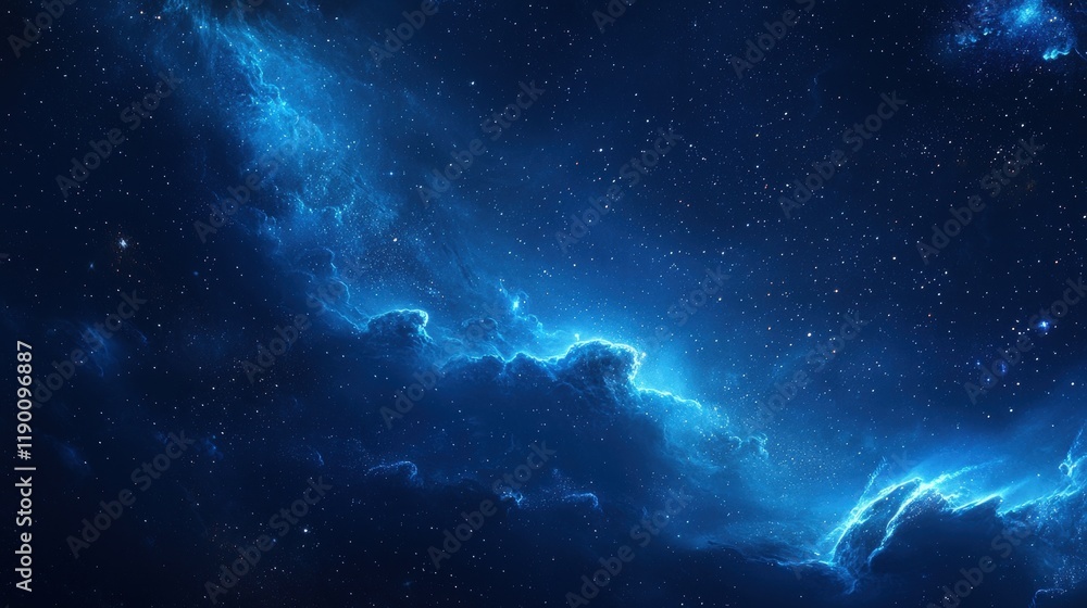 Fototapeta premium Celestial Nebula Glowing Blue Cosmic Dust Stars