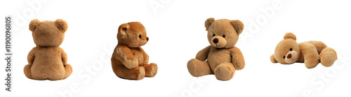 A collection of four cute teddy bears in different poses.