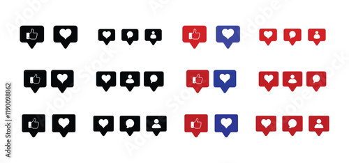 Set of like, love and user icon symbol on white background