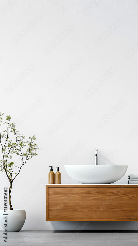 Fototapeta premium Elegant bathroom design featuring a modern sink minimalist decor and natural elements