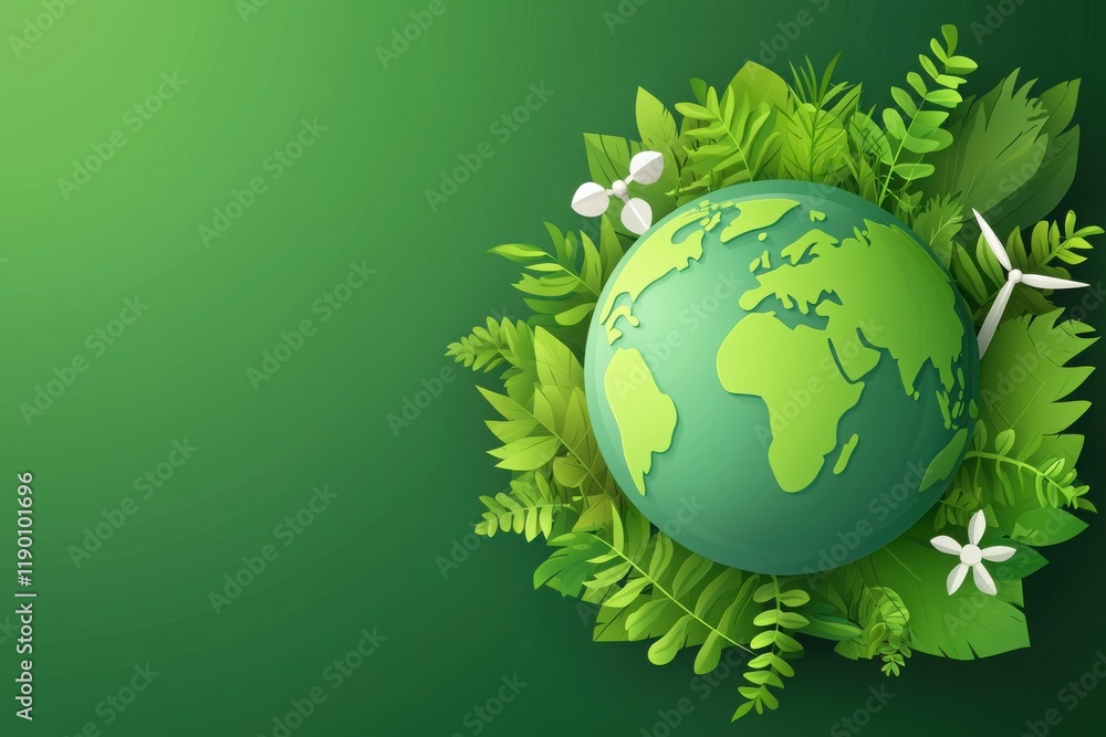 A lively cartoon earth surrounded by happy trees nature illustration green environment vibrant viewpoint eco concept A lively cartoon earth surrounded by happy trees nature illustration green environment vibrant viewpoint eco concept