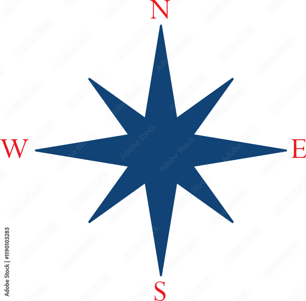 Compass icon, Vector compass icon, blue and red color Compass icon, Vector compass icon, blue and red color