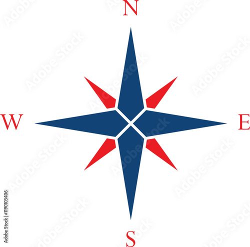 Compass icon, Vector compass icon, blue and red color