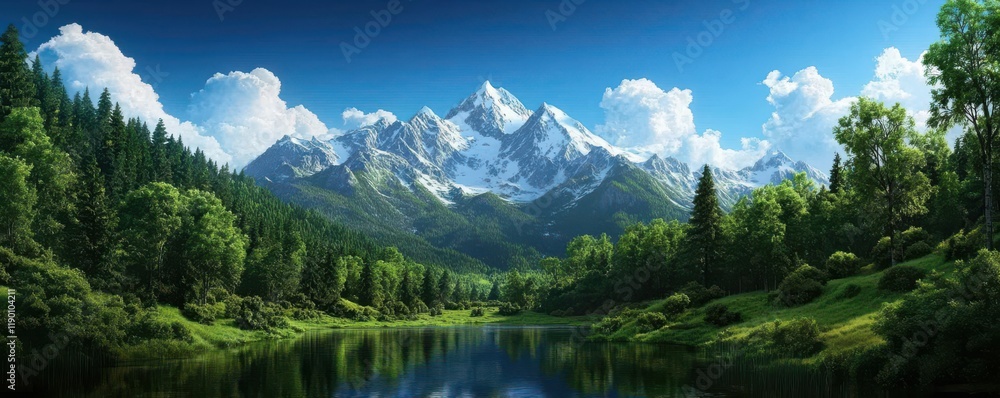 A beautiful mountain landscape with a river running through it A beautiful mountain landscape with a river running through it
