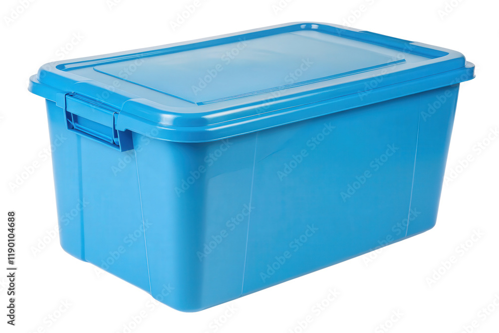 Bright blue plastic storage bin isolated with transparent background Bright blue plastic storage bin isolated with transparent background