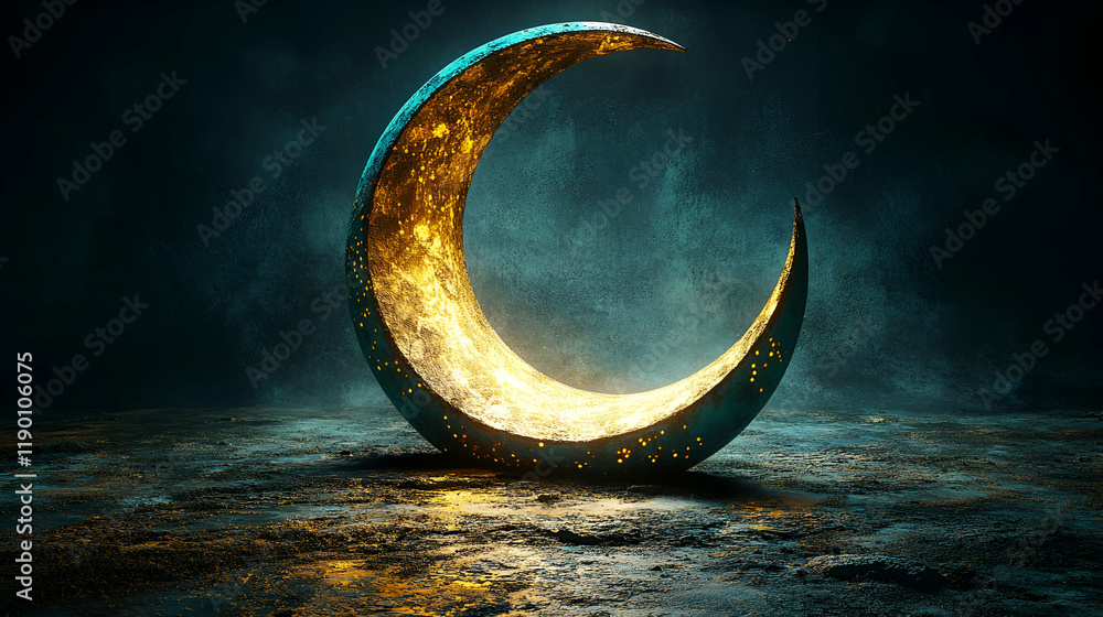 Luminous Crescent Moon in a Dark Mystical Night Luminous Crescent Moon in a Dark Mystical Night