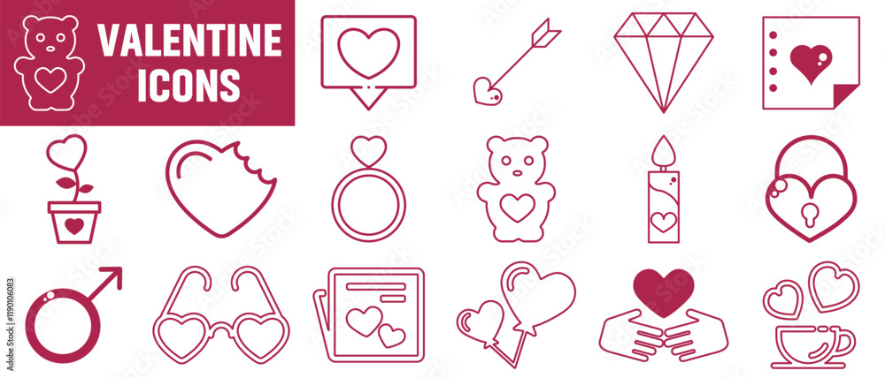 Valentine icon set. Happy valentine day related icon in white background. Valentine's Day Outline Illustration. Valentine icon set. Happy valentine day related icon in white background. Valentine's Day Outline Illustration.