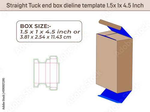 Straight Tuck end box dieline template 1.5 x 1 x 4.5 Inch