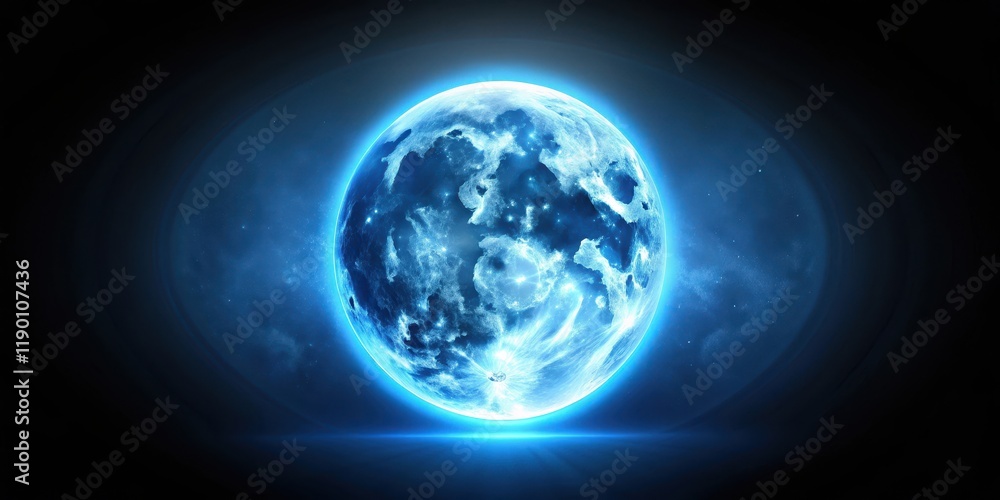 A celestial blue super moon glows with a vibrant blue halo, illuminated against an inky black background, surrounded by an aura of mystical energy , Night Sky, Space A celestial blue super moon glows with a vibrant blue halo, illuminated against an inky black background, surrounded by an aura of mystical energy , Night Sky, Space