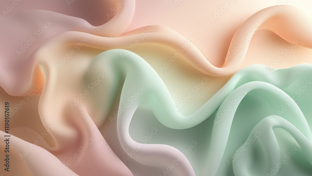 Obraz premium A high-resolution background featuring a minimal pastel gradient that blends peach, mint green, and dusty rose tones in a soft and smooth flow, designed to create a serene atmosphere.