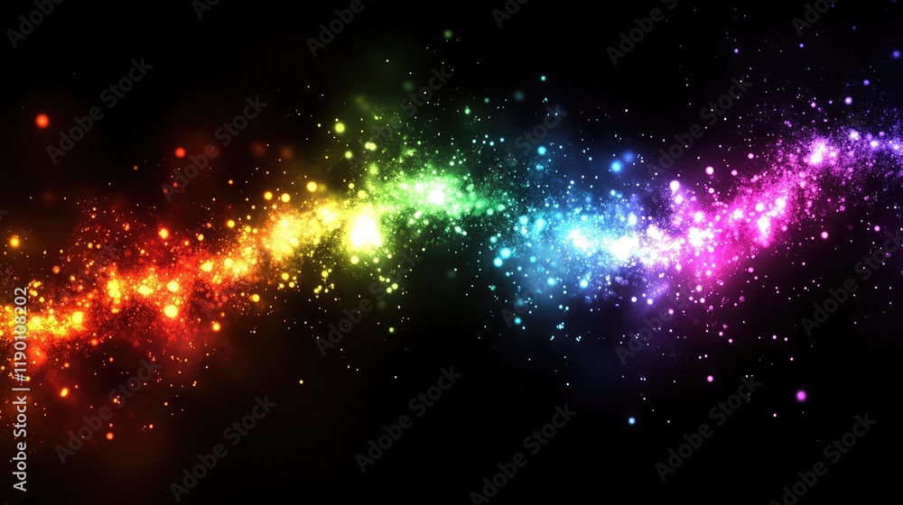 Fototapeta premium A glowing rainbow of colorful lights forming abstract shapes, with ample copy space in the foreground for text