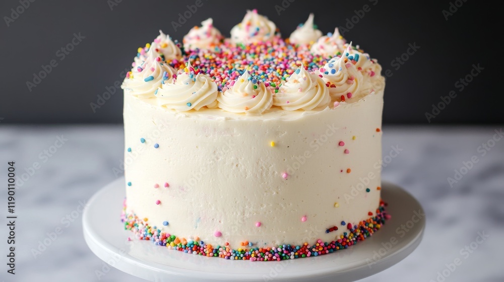 Funfetti Cake: Vanilla cake with sprinkles baked in, topped with funfetti frosting and additional sprinkles for a playful touch. Funfetti Cake: Vanilla cake with sprinkles baked in, topped with funfetti frosting and additional sprinkles for a playful touch.