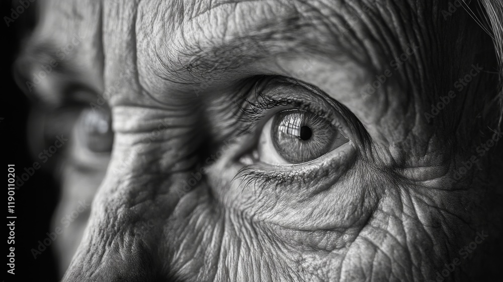 Obraz premium Black and white portrait of an elderly man with a thoughtful gaze