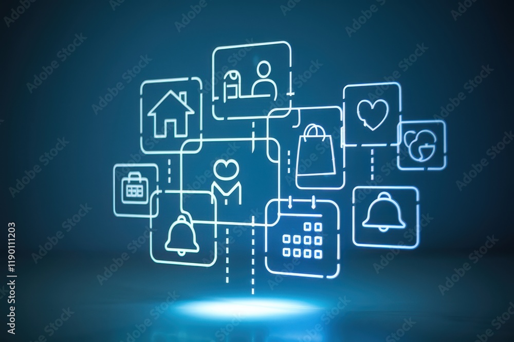 Digital Network Illustrating Integrated User Life Applications Digital Network Illustrating Integrated User Life Applications
