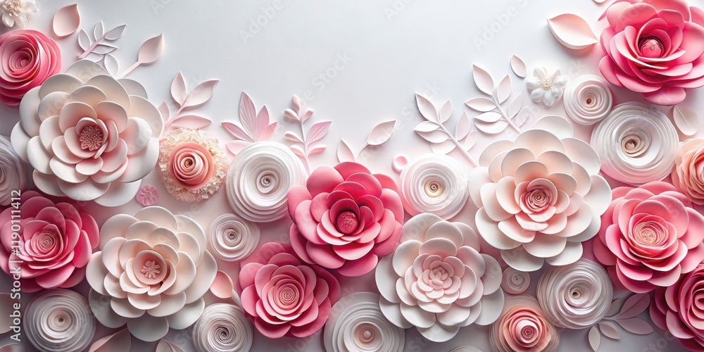 Floral Pattern of Pink and White Paper Roses , paper cutout, decoration , paper cutout, decoration , white, colorful, nature Floral Pattern of Pink and White Paper Roses , paper cutout, decoration , paper cutout, decoration , white, colorful, nature