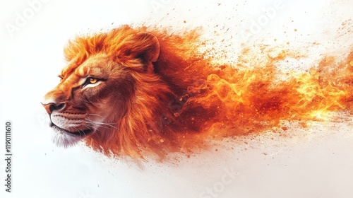 lion head withe fire in watercolor paint splashes on a white background digital picture photo