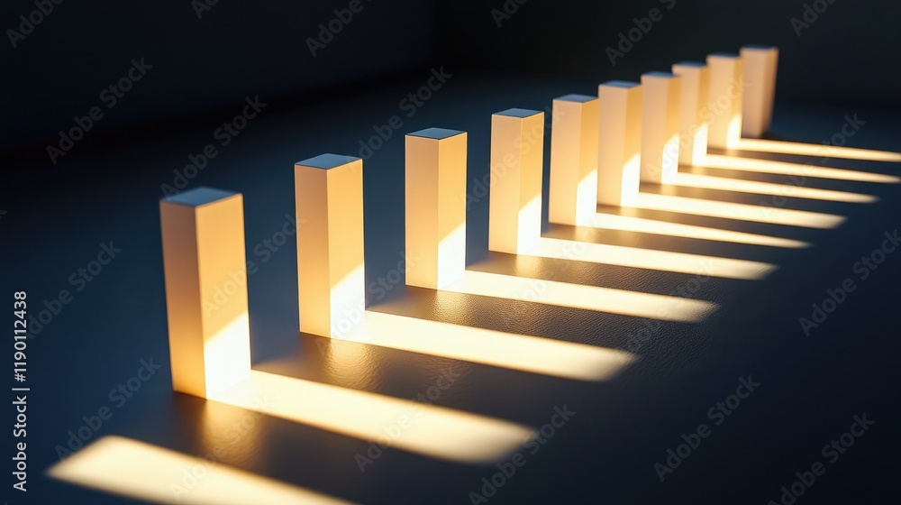 Obraz premium A row of custom shape lights glowing softly, casting delicate shadows, with space for text at the top of the frame