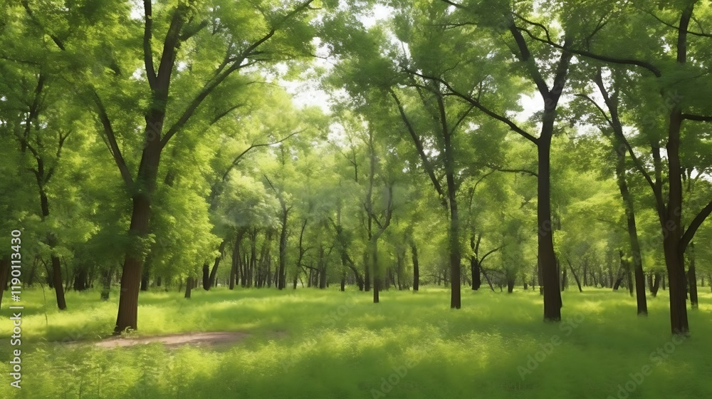 Serene Summer Forest Green Canopy Sunlight Dappled Grass Serene Summer Forest Green Canopy Sunlight Dappled Grass