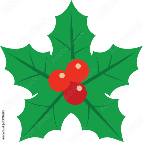 Vector illustration of Christmas leaves and holly berry leaves on a white background