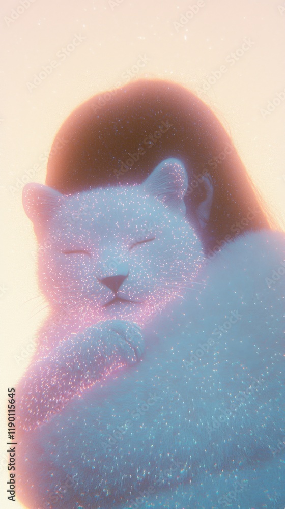 Fototapeta premium Soft portrait of a fluffy white cat with dreamy lighting