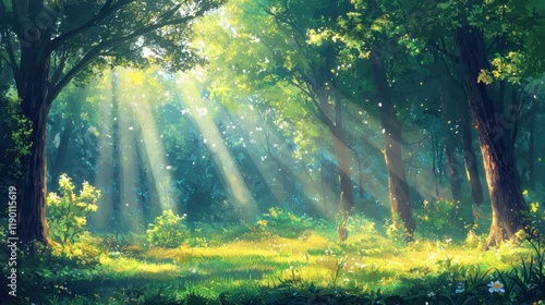 Sunlit Forest Clearing With Lush Green Foliage