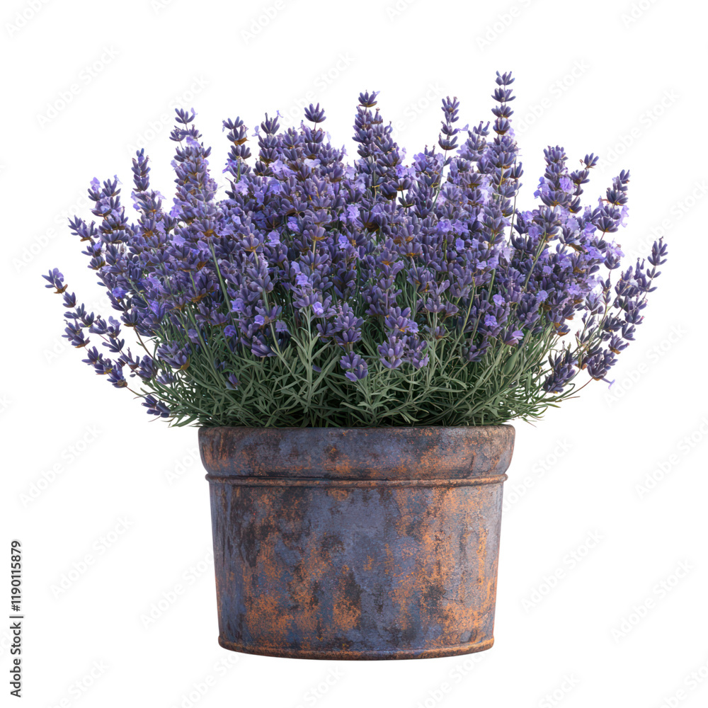 Fototapeta premium Rustic Lavender Potted Plant: A Breath of Purple Serenity
