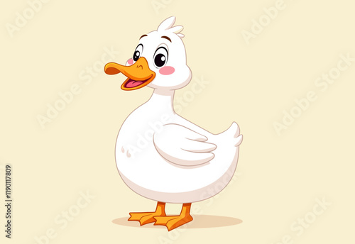 Adorable Goose Cartoon Character, Fat, Exaggerated, Cute, Vector Art, Simple Lines, Full Body, Stand, Front, Side, Back, Bold Lines, Solid Colors
