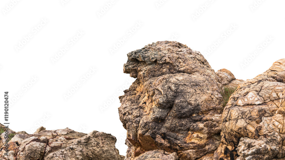 Cliff rock isolated on white background, Rock mountain formation big broken boulder, Brown Stone sea with rough edge large high land, Clipping path Cliff rock isolated on white background, Rock mountain formation big broken boulder, Brown Stone sea with rough edge large high land, Clipping path