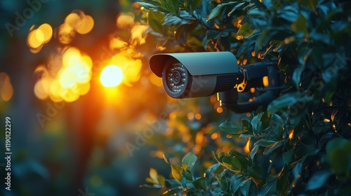 outdoor cctv monitoring security cameras with sunlight flar photo