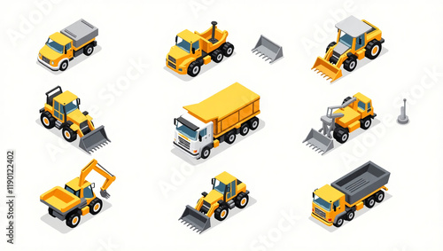 Heavy Machinery and Equipment Isometric Vector Set, 