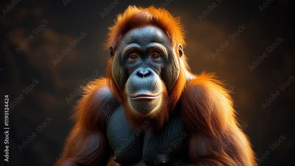 Artistic Golden Monkey with Reflection Concealing Its Face Against Dark Backdrop Artistic Golden Monkey with Reflection Concealing Its Face Against Dark Backdrop