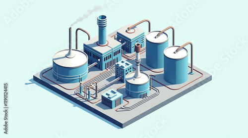 Isometric Chemical Plant with Storage Tanks and Pipelines. 