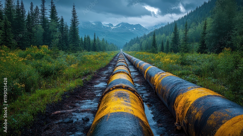 pipeline close up in the picture with a blue sky and a green forest in the backgroun pipeline close up in the picture with a blue sky and a green forest in the backgroun