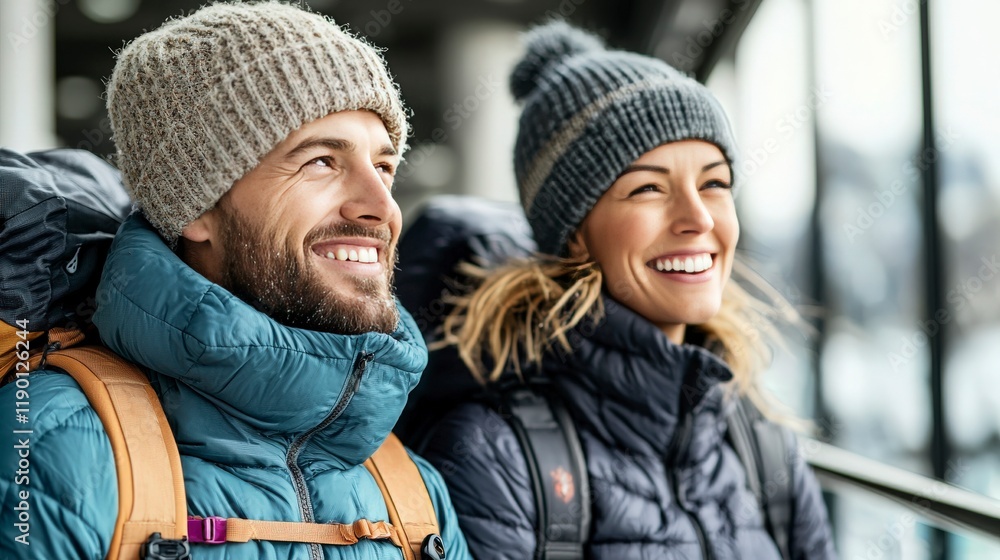 Happy Couple Traveling in Winter Happy Couple Traveling in Winter