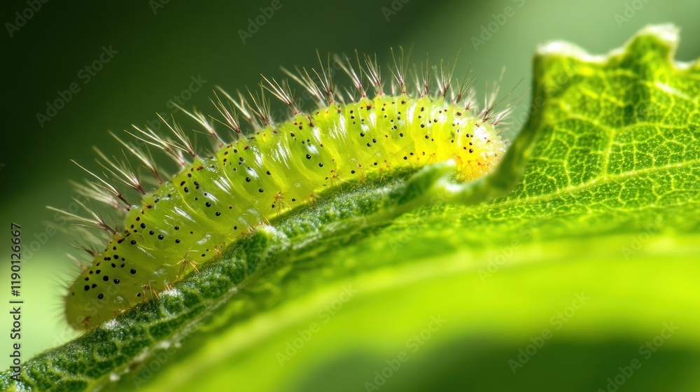Vibrant Green Caterpillar on Leaf Macro Photography Stunning Detail of Nature Vibrant Green Caterpillar on Leaf Macro Photography Stunning Detail of Nature