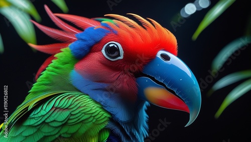 Wallpaper Mural Close-up of a Parrot's Vibrant Feathers Against a Lush, Dark Foliage Backdrop Torontodigital.ca