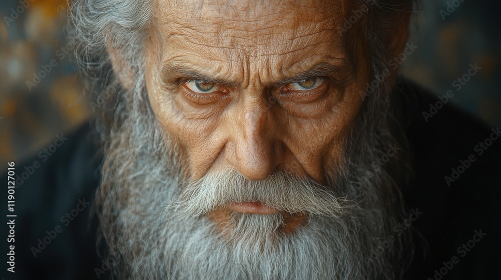 portrait of an old patriarch with a long beard and mustache on the background of an ancient wall biblical character portrait of an old patriarch with a long beard and mustache on the background of an ancient wall biblical character