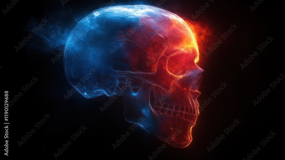 Fiery, icy skull, abstract concept. Fiery, icy skull, abstract concept.
