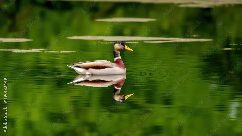 Obraz premium A great crested grebe and a duck swim in the pond's reflecting blue water, showcasing the beauty of wild birds in their natural habitat