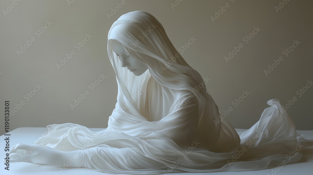 sculpture of a woman in white fabric on a white background sculpture of a woman in white fabric on a white background
