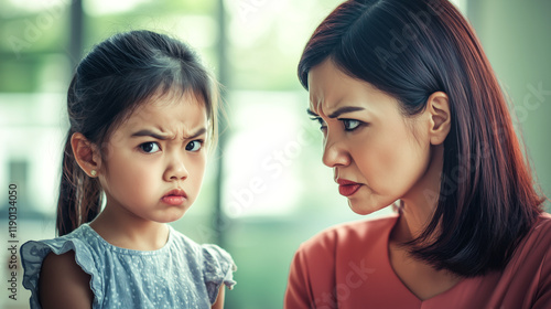 Elderly Mother Showing Stern Expression While Scolding Daughter.