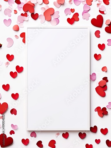 Vertical top view blank card love and wedding decoration Valentines day background
