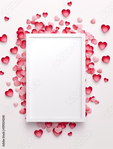 Vertical top view blank card love and wedding decoration Valentines day background