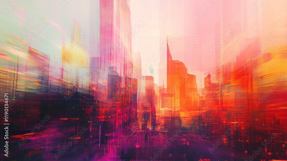 Fototapeta premium Vibrant Cityscape: An Abstract Metropolis at Dawn