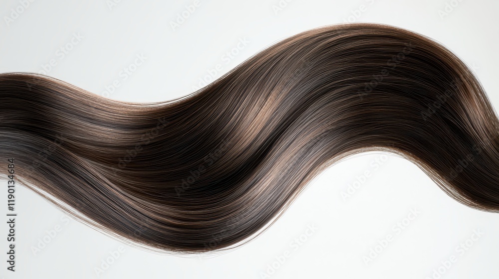 Fototapeta premium Beautiful model girl with Brown hair strand,silky healthy chestnut wavy hair strand,hair wavy ribbon, with smooth,Keratin straightening,Treatment,straight long hair,procedures,Smooth hairstyle.